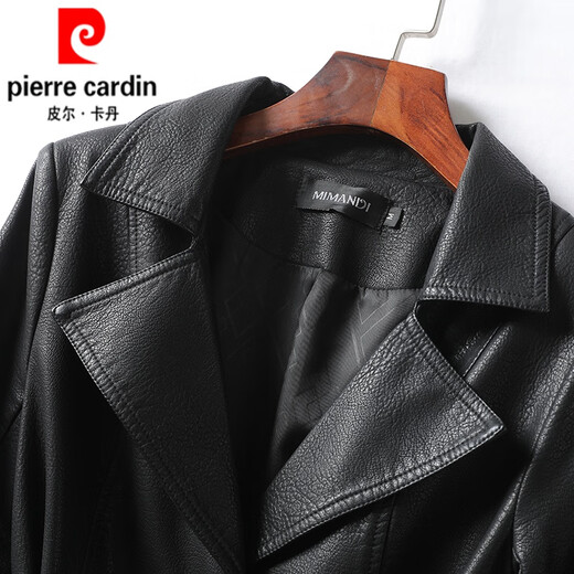 Pierre Cardin 2025 Spring and Automne Nouveaux vêtements en cuir Hauning Vêtements de trench à température mince des femmes manteau de fourrure en peau de mouton en cuir noir 2xl recommandé 115-125jin [Jin est égal à 0,5 kg]
