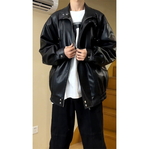 7 high-quality jackets for men in spring and autumn, new cleanfit leather jackets, handsome and high-end American stand-up collar motorcycle jackets NFJQ-W31 black XL