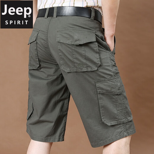 Jeep (Jeep) Arbeitshorts Herren Sommer dünne reine Baumwolle Fünf-Punkte-Hosen mit großer Größe loser mittelgroßer Hosen Mehrfach-Pocket-Freizeit-Shorts 9889 Military Green 36 zwei Fuß acht