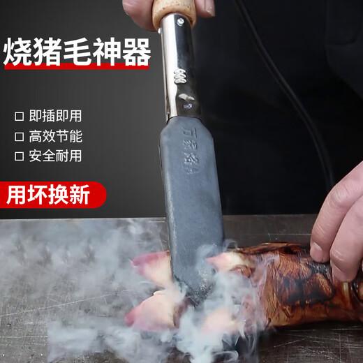 Zhengqi meat roaster to burn pig hair, household electric iron to remove hair, pig skin and pig trotters to remove hair, small meat roaster to burn pig's trotters, insulated wooden handle - large 800W (three-pin plug)