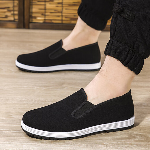 IQGD Traditional Cloth Shoes Men's Old Beijing Cloth Shoes Casual Low-top Thousand-Sole Slip-On Old Man Shoes 052 Black Size 42