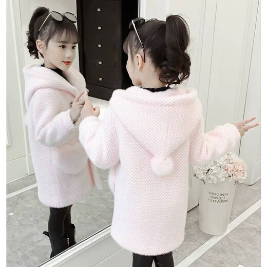 Hengtian Girls 'Mantel Herbst und Winter Kinder mit mittlerem Wollmantel mit mittlerem großem Kinderfleck Baumwolle verdickte kleine Mädchen Mantel Kleidung grau 130
