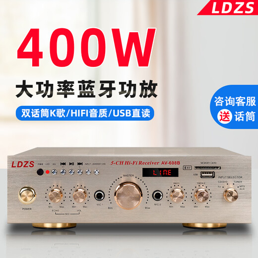LDZS220V Hochleistungsbluetooth-Verstärker Home Karaoke USB Flash Drive Card Fieber 5.0 Surround-Sound Stufe 400 Whifi leerer Verstärker 608B Schwarz