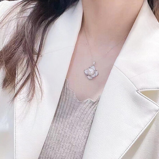 Changcai Jennifer Jewelry White Freshwater Pearl Pendant Single 925 Silver Three-dimensional Camellia Clavicle Chain Neck Ornament for Women 10-