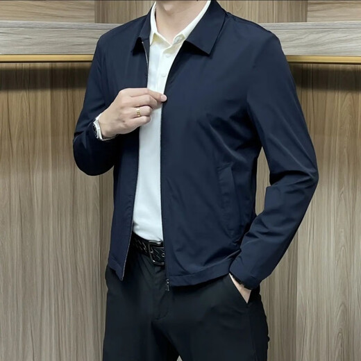 Pierre Cardin 2024 Spring and Summer Men's Versatile Lapel Thin Simple Business Solid Color Slim Casual Jacket Top Blue Shop XL