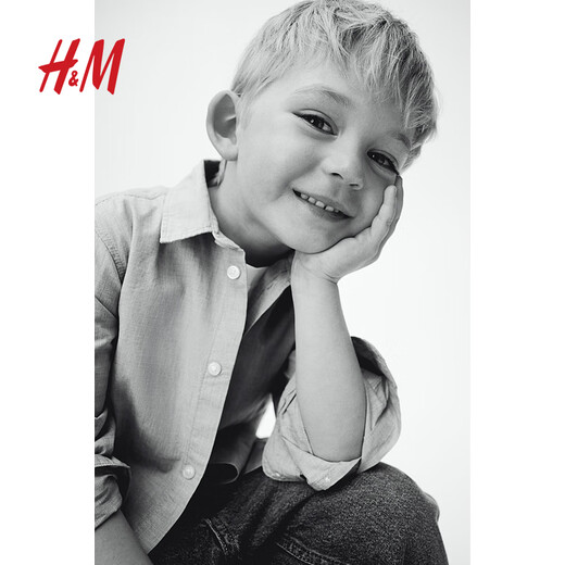 H&M children's clothing children's boys' shirt spring long-sleeved cotton shirt top 1209140 light blue 100 100/56