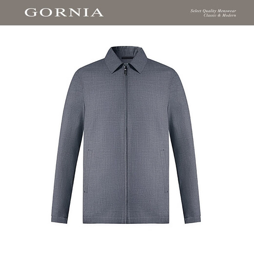 格罗尼雅（GORNIA）男士灰色100%绵羊毛舒适百搭夹克纯羊毛翻领商务休闲风经典外套男 灰色 L