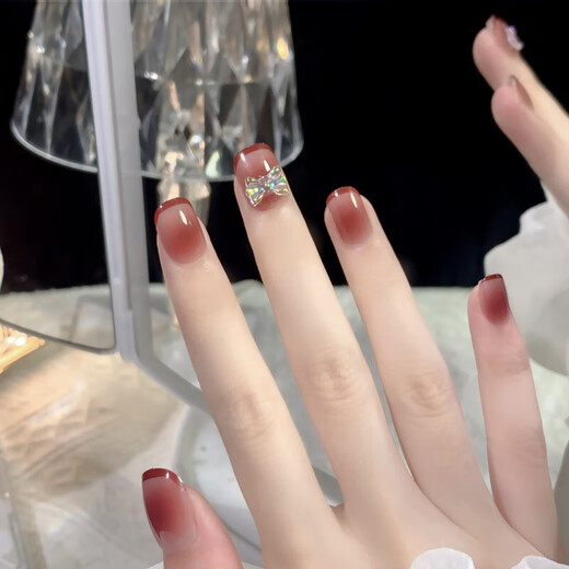 MAGIC CASA wearable manicure finished nail patch summer 2023 new style short style medium length ice transparent French MJ-244 French blush bow