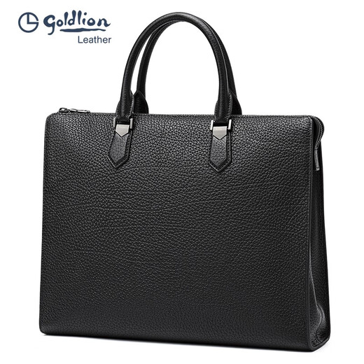 Goldlion Business Briefcase, High-End Men's Bag, Commuting and Traveling, Large Capacity Laptop Bag, Light Luxury New Year's Gift for Men, Black Large 13 Inch
