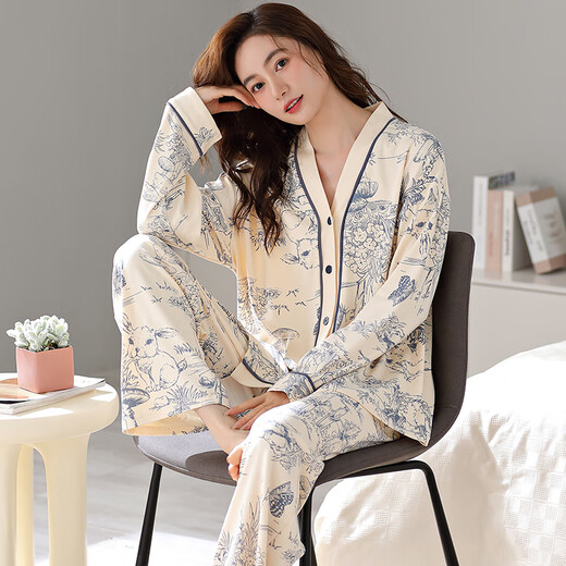 Pyjamas mince et jiao pour les femmes en automne et en hiver à manches longues pantalon mince de style chinois peinture en vrac de grande taille vêtements de printemps 9227 xl recommandée 120-140jin [Jin est égal à 0,5 kg]