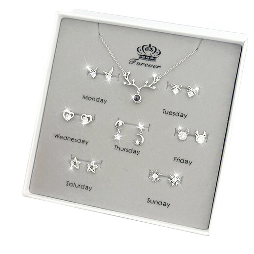 Practical earrings, earrings, birthday gifts for girls, one-week silver needle earrings and necklace set for girlfriend, wife, best friend, one-week earrings, deer necklace set one
