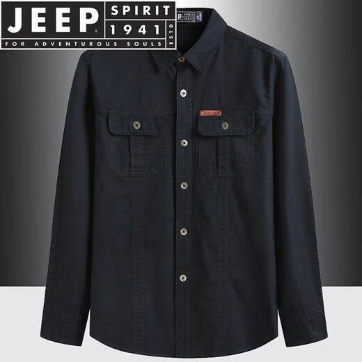 JEEP SPIRIT/品牌高档男装长袖衬衫男多口袋工装免烫棉衬衣春秋中年宽松 1389加绒卡其色 6XL