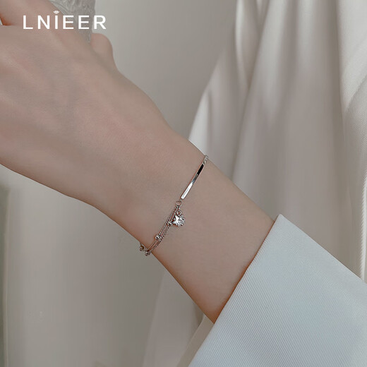 LNIEERS925 Серебряный двухслойный звездный браслет женского браслета сладкий гандикапы легкая роскошная ниша изысканная изысканная высококачественная браслет лучшего друга [S925 Silver] Двойной звездный браслет