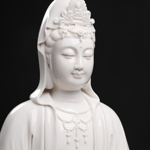 Oriental Clay <Sitting on the Rock Meditating on Guanyin> Living Room Ceramic Ornaments Dehua White Porcelain Sculpture Crafts D52-90B Sitting on the Rock Meditating on Guanyin Blue