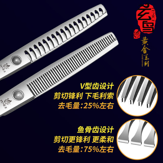 Xuanniao Professional Pet Grooming Scissors Straight Cut Curved Scissor Teeth Scissors Fish Bone Scissors Cat Dog Teddy Bichon Hair Trimming Set Tools Starter 3-piece Set 7 Straight + 7 Curved + 6.5 Teeth Bright (Hand Handle)