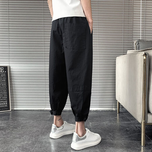 Fini Dongjue gutaussehende Hosen für Männer in der Sommerdünne Modemarke kleine Füße Arbeitspezier Neun-Punkte-Männer Internet Promi Lose Slim Harren Prise Hose K057 Black L 10-125jin [Jin gleich 0,5 kg]
