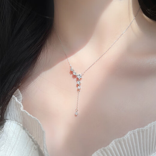 Crystal star 925 silver necklace women's birthday gift for girlfriend tassel clavicle chain high-end pendant best friend