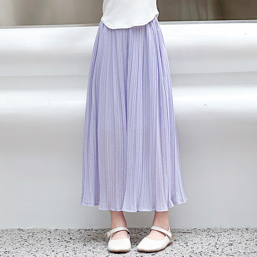 Yingwen Girls Wide Legs Sommer 2024 New Children's Neun-Pin Summer Mosquito Repellent Large Children's Ice Seidenröcke und Hosen 15098 Lila + 9889 Weißes Set 120 cm