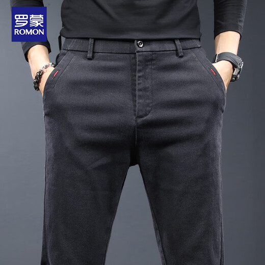 罗蒙（ROMON）休闲裤男舒适棉质休闲商务通勤直筒裤子男装KZ0210 黑色 32 