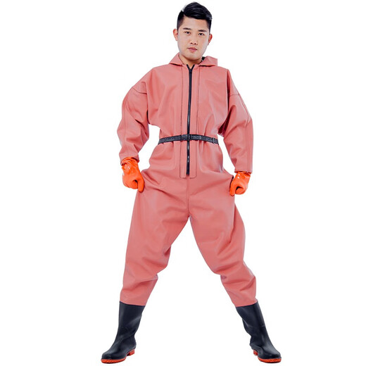 Full-body waders, thickened one-piece waders, leather forks, lotus root suit, reservoir fishing rain pants, men's waterproof clothes, water shoes, black rubber full-body trousers, 130 silk, gloves, shoe size 42