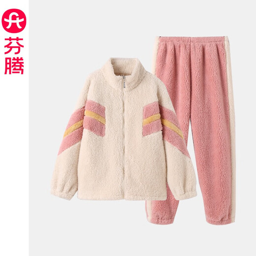 Fen Teng Couple Pajamas Women's Autumn and Winter New Style Velvet Thickened Wearable Zipper Home Clothing Warm Suit Men's L98342194 Cherry Blossom Pink Single Women's Model M Recommendation: Female 92-110 Jin Jin equals 0.5 kg, male 105-126 Jin Jin equals 0.5 kg