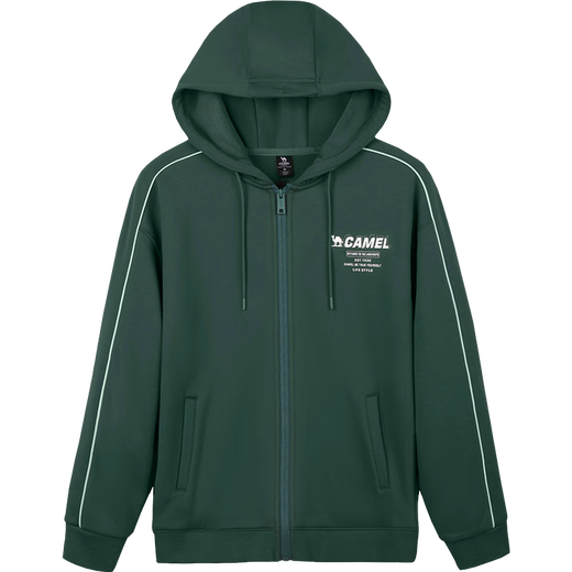 Camel plus velvet sweatshirt for men and women knitted hooded jacket fashionable versatile comfortable and skin-friendly warm sweatshirt J34CAY6624, black jade green, same style for men and women 2XL