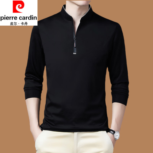 皮尔卡丹（pierre cardin）春秋季新款男士纯棉亲肤长袖T恤半拉链立领卫衣大码宽松百搭上衣 QPD-6623哈青【春秋薄款】 175/88A 建议130-150斤