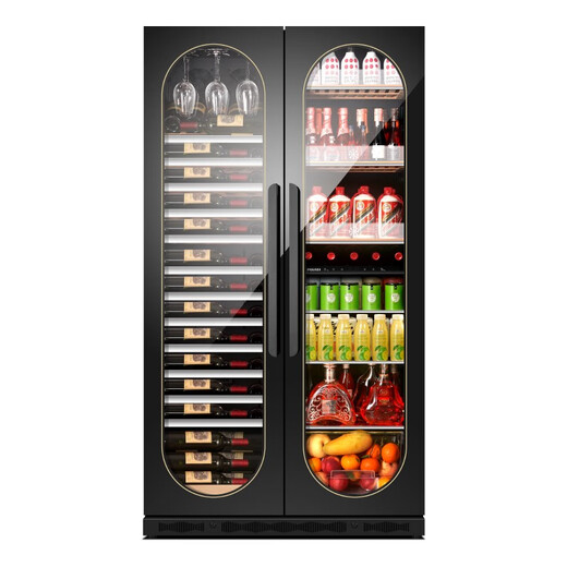 PULADI Frequency Converter Double Door Red Wine Cabinet Constant Temperature Double Door Double Temperature Wine Cabinet Home Living Room Refrigerator Office Tea Villa Liquor Beverage Commercial Fresh-keeping Display Cabinet Embedded Ultra-Thin Frequency Converter Double Door (Arch) - 1.78 Meters - Wine Cabinet Ice Bar Style 490L