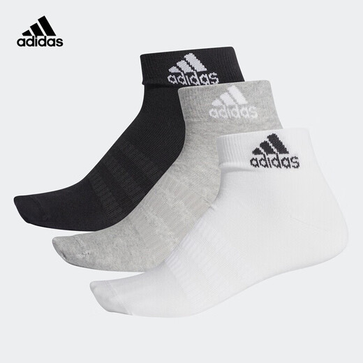 adidas阿迪达斯袜子男袜女袜休闲运动纯色篮球袜耐磨跑步袜透气训练袜 短筒 黑白灰3双 IC1283 【S】鞋码37-39码