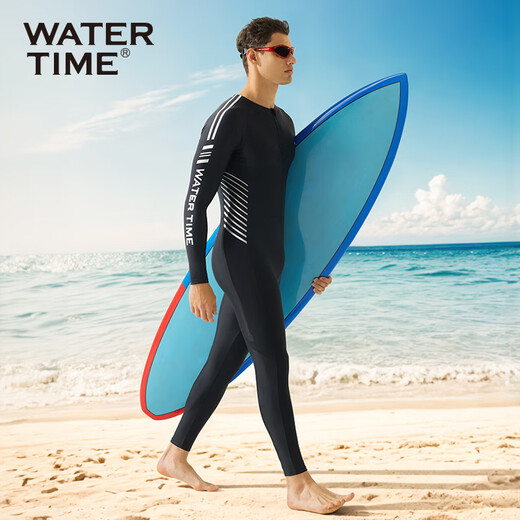 WATERTIME/Shuichuan Men's Swimsuit Swimsuit One-piece Wetsuit Beach Pants Anti-Embarrassing Swimsuit Black Silver L