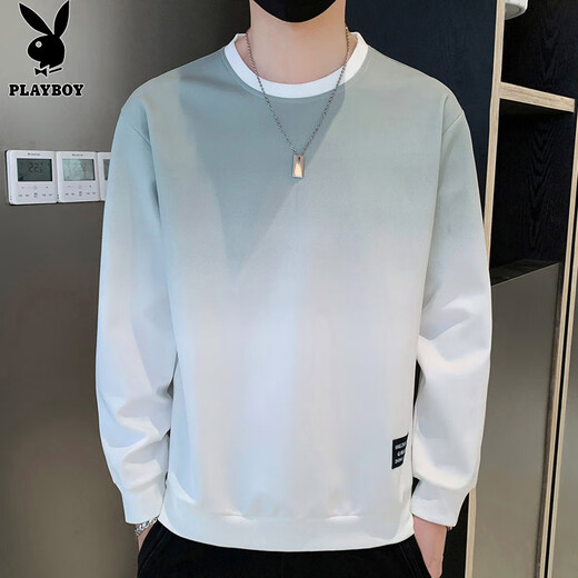 Playboy (PLAYBOY) sweatshirt men's autumn and winter long-sleeved T-shirt men's casual loose trendy jacket men's tops white gray XL