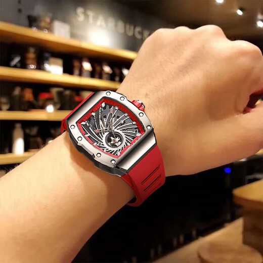 Bugatti (Bonest Gatti) Watch Herren Deutsche Mechanik Uhr Vollautomatisch hohle wasserdichte leuchtende Barrel Licht Luxus Männer Uhr 9902 Flamme Rot