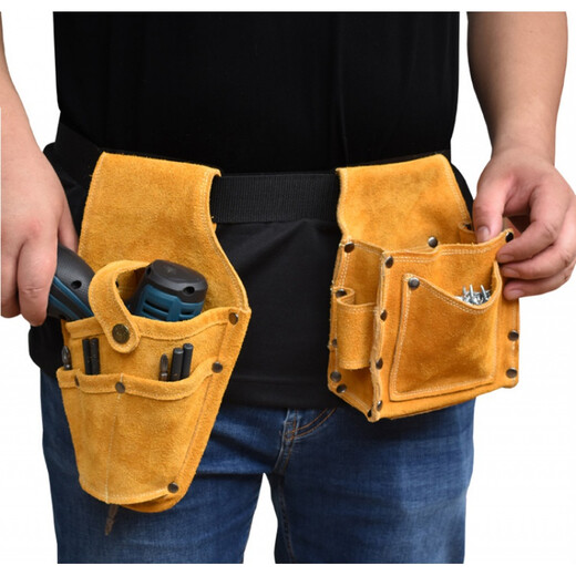 Sailotou Nail Pocket Construction Carpentry Nail Bag Wear-resistant Belt-type Waist Bag Nail Bag Multifunctional Waist Pocket Worker Yellow Upgraded Double Pocket Enlarged Nail Pocket