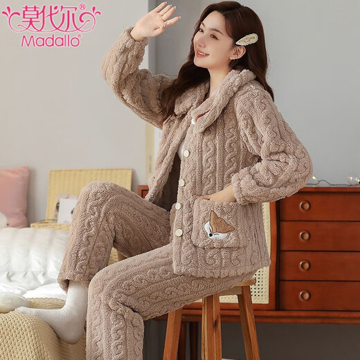 Pajama de invierno modal para mujeres Velvet Coral Velvet Calidez Lapas de terciopelo enhorabuena para mujeres puede usar ropa para el hogar trajes de dos piezas para invierno B683# Deep Purple Rabbit 2xl 140-160Jin [Jin equivale a 0.5 kg]