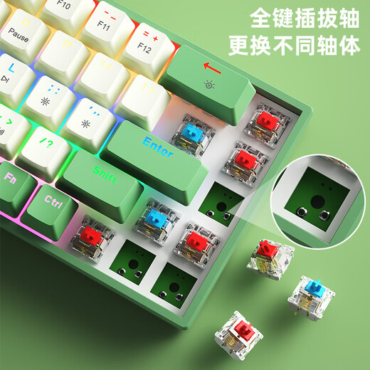 B.O.W Hangshi G68 wired mechanical keyboard, customized hot-swap mechanical keyboard for e-sports games, office and home mixed color backlit keyboard, green and white tea shaft