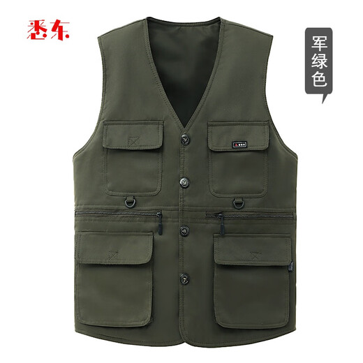 Xidong (XIDONG) Spring and Autumn Middle-aged and Elderly Men's Vest Dad Large Size Multi-Pocket V-neck Casual Horse Clip Photography Fishing Vest Khaki [Spring and Autumn Style] 195 Size [Suggested 105-130 Jin [Jin equals 0.5 kg]]