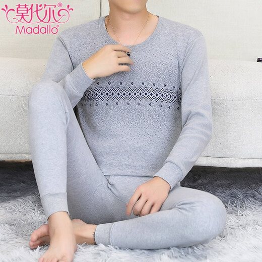
Modalde velvet thermal underwear set for men's winter plus velvet thickened autumn clothes and autumn pants for students' cold-proof middle collar bottomed cotton sweater dark gray 683 L