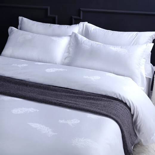 Mengwei white five-star hotel guesthouse homestay cotton four-piece set pure cotton satin embroidered solid color bedding 60 feather flowers 2.0 meters bed (220*240cm quilt cover) four-piece set