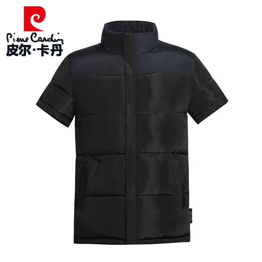 Pierre Cardin half-sleeved down cotton vest for middle-aged and elderly men stand-up collar waistcoat plus fat plus size vest short-sleeved cotton jacket for outer wear YH908 black 4XL recommended 145-165Jin Jin equals 0.5 kg