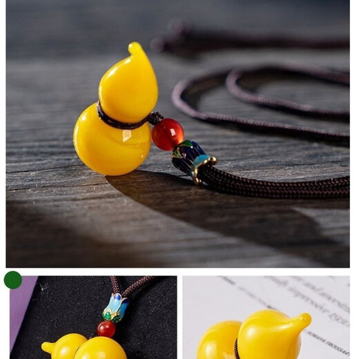 DL 1998 Fat Donglai same style beeswax gourd pendant natural chicken oil yellow Russian raw material amber cabbage necklace for men and women chicken oil yellow beeswax gourd pendant