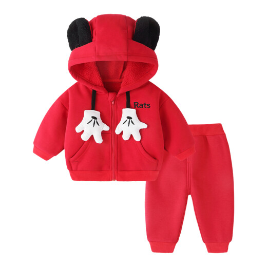 Children's clothing high-end good quality baby girl 9 children 7 outer suits 6 babies 8 clothes 5 princess style 3 sportswear spring and autumn clothes 0 months 1 year old red mouse plus velvet suit 90cm