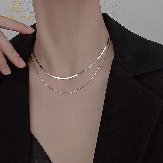 CHOMEL KINSEYs925 Silver Snake Bone Double Layer Necklace Female Niche Design Stacked Clavicle Chain Chinese Valentine's Day Gift for Girlfriend Double Layer Necklace s925 Silver