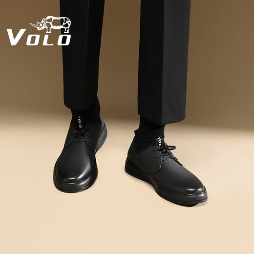 VOLO Rhino Men's Shoes Soft Sole Business Casual Leather Shoes Men's Lace-Free Winter All-match Sneakers Black 40