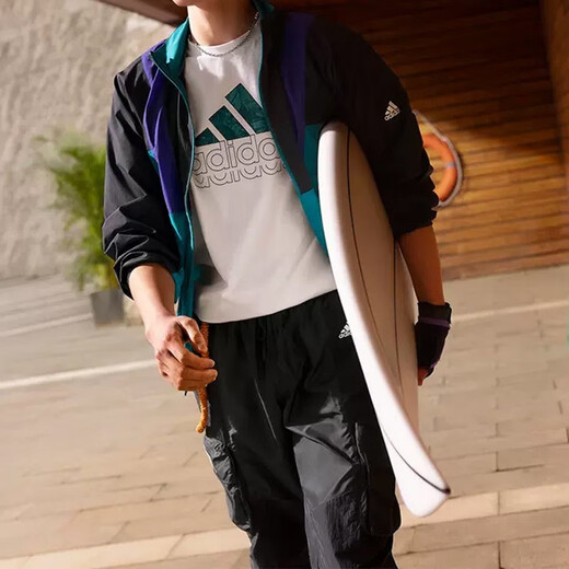 阿迪达斯（adidas）外套男士秋季运动服梭织防风宽松上衣夹克HE9929 HE9930黑色森林绿  M