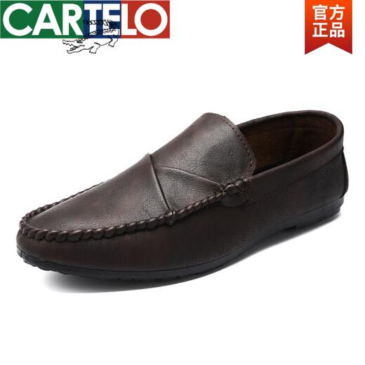 卡帝乐鳄鱼（CARTELO）春季透气百搭舒适休闲皮鞋英伦潮流男鞋2025防滑一脚蹬懒人豆豆鞋 D826黑色 39