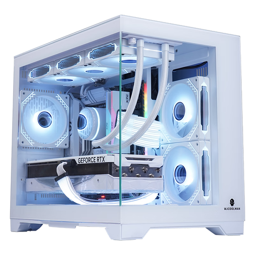 玩嘉孤勇者白无A柱+棱镜RGB六风扇+幻境360水冷 海景房机箱台式电脑主机箱 M-ATX主板/360水冷
