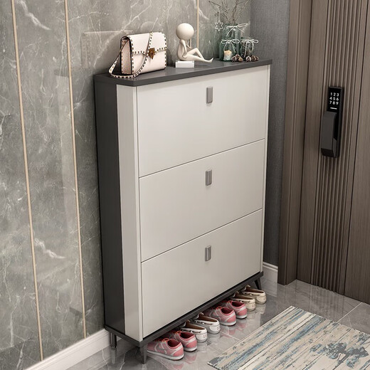 Magnificent shoe cabinet ultra-thin 17cm entry door home entrance multi-layer door large-capacity tipping bucket storage shoe rack gray 50 long * 17 thick * 118 shoes can be placed at the bottom