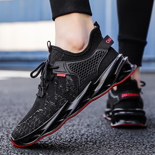 GUQIAN summer breathable men's shoes 2025 new shoes men's mesh shoes sports running casual and versatile black trendy shoes black and blue 42 (260mm)