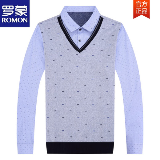 ROMON (ROMON) Spring and Autumn Fake Two-piece Shirt Collar Knitted Men's Long Sleeve Double Collar Shirt T-shirt Middle-aged Men's Thin Base Shirt 3878 Red (Spring and Autumn) Button Cuffs Thin 2XL 180 Recommended 158-170Jin [Jin equals 0.5 kg]