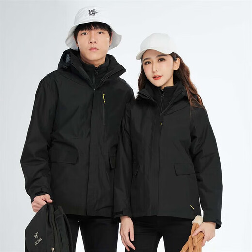 BRELRMON韩版冲锋衣女男防风户外防寒三合一保暖可拆卸滑雪登山服夹克外套 HS12805曜石黑-男 L